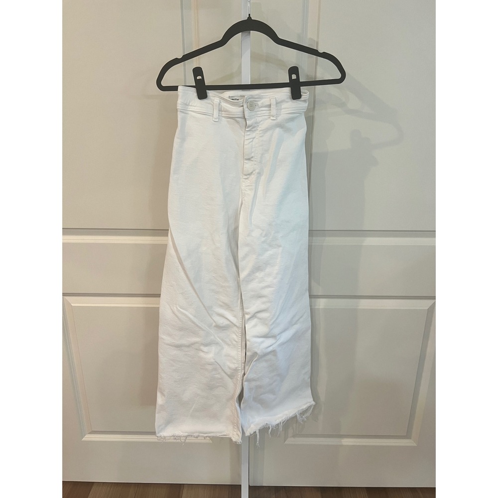 Zara White Wide Leg High Rise Raw Hem Jeans Womens Size 2 EUR 34